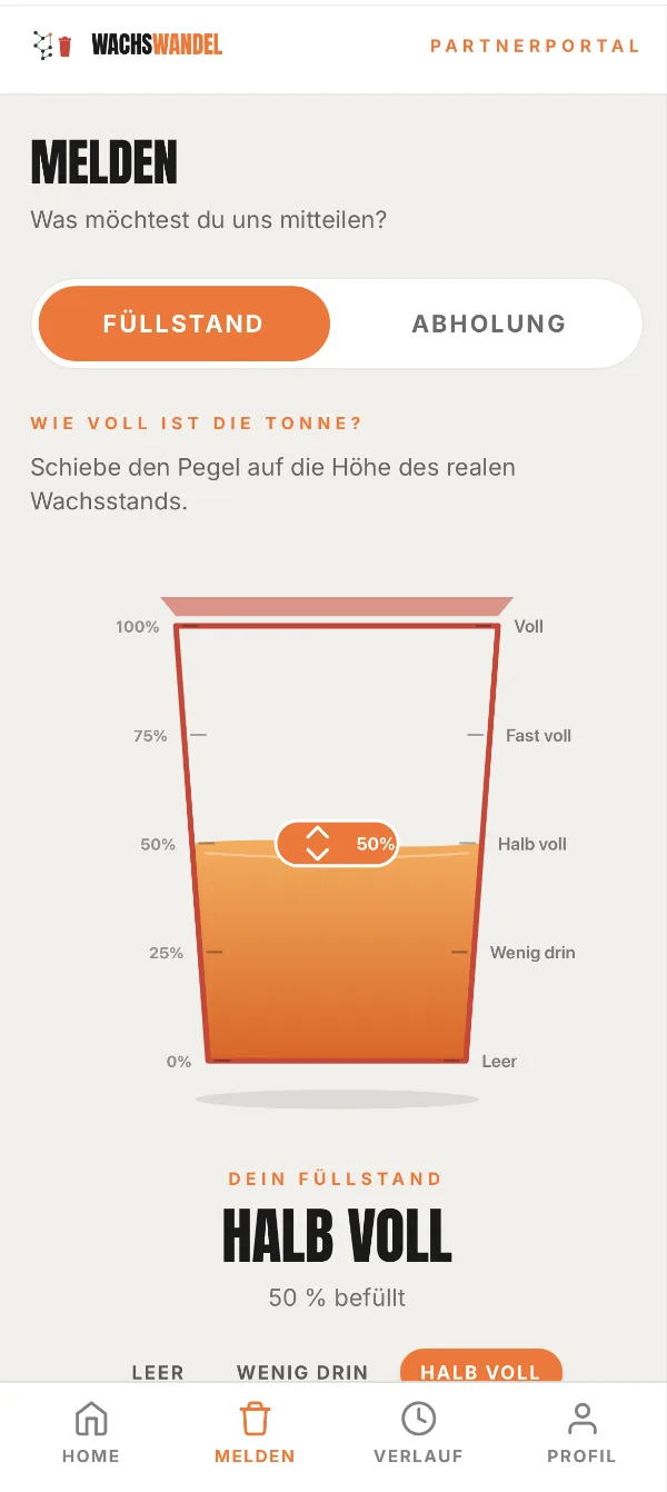 Partnerportal Meldefunktion mit Slider
